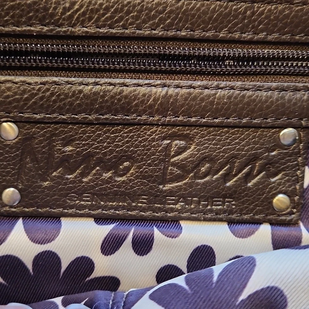 Nino Bossi Chocolate Brown Pebble Leather Hobo Bag - Floral Lining